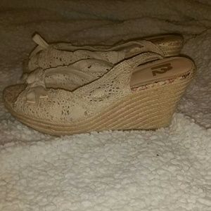 R2 espadrilles slingback peep toe wedges